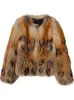 女性の毛皮のフェイクリアルコートショートストリートメスジャケット太い暖かいコートとジャケット女性ファッションヒョウZJT570