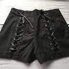 Lato Kobiety Solidne Szorty Criss Cross Bandaż High Waist Lace Up Punk Czarne Krótkie spodnie Spodnie 210724