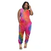 Women Color Tie-dye Rompers Fashion Trend Sleeveless V-neck Tops Loose Trousers Designer Summer Female With Pockets Casual High Waist Jumpsuits