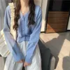Kadın Hoodies Tişörtü Monbeeph Moda Kadınlar Için Ince Uzun Kollu Bahar Ceket Tek Göğüslü Örme Kumaş Derin V Boyun Ceket
