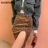 Instahot Sexy Leopard Spódnica Kobiety Wysokiej Talii Szczur Side Streetwear Jesień 2020 Moda Casual Slim Vintage Zwierząt Drukowane Spódnice X0428