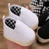 First Walkers SandQ Baby Boys Canvas Shoes Solid Black White Checkered Slip On Casual Antislip Crib Zapatos Chaussure 0-12M Toddler