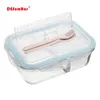 Koreanische Art Lunchbox Glas Mikrowelle Bento Box Food Aufbewahrungsbox Schule Lebensmittelbehälter mit Fächern für Kinder 210925