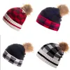 Personlig 2021 Julröd Svart Buffalo Plaid Pattern Wool Beanie Stickad hatt Håll varm hatt