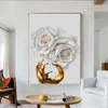 ホワイトローズフラワーゴールデンインクスプラッシュ抽象的なポスターノルディックアートプラントキャンバス絵画モダンな壁画リビングルームの装飾X0726