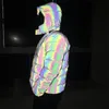 Färgglada reflekterande Noctilucent Hooded Jacket Män Casual Tjock Natt Sportande Fluorescerande Mens Jackor Coats Hiphop Outwear 210522