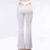 Zarif Pamuk Örme Flared Pantolon Kadınlar Seksi Beyaz Siyah Oymak Yüksek Bel Uzun Pantolon Bayanlar Rahat Pantalon Hiver 211115