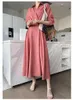 Lente elegante kantoor vrouwen chiffon jurk effen kleur vintage lange mouwen dames maxi a-lijn feme robe 210514