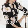 Mode Kvinnor Blus Koreansk V-Neck Slim Floral Chiffon Femme Work Wear Plus Size Woman Top Blusas 882g 25 210512