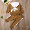 1-5t Pojkar Sportkläder Set Söt Polar Bear Skriv ut Hoodies Sweat Boys Sweatshirt Outfits Striped Long Pants Tracksuits för Boys Set x0802