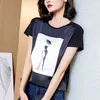 Summer Stain Silk Abstract Printng T-shirts à manches courtes pour femmes O-Cou Casual Loose Femme Chemises Tops Tee 210428