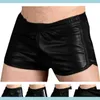 Vêtements de gym Exercice Fitness Wear Athletic Vêtements de plein air Sports Outdoorsmen Faux Short en cuir Sexy Solid Tight Noir Casual8770885