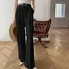 Not Transparent White Pants For Women High Waist Zipper Pocket Big Large Size Long Wide Leg Navy Blue Trousers 210721