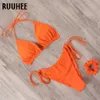 Ruuhee Bikini Set Kadın Boya Kravat Push Up Mikro Leopar Mayo Seksi Mayo Kadın Halter Brezilyalı Mayo 210621