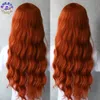 Ginger Orange Färgad Lace Front Wig Peluca Naranja Mellandel Lösa våg Syntetiska peruker för svarta / vita kvinnor