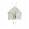 TRAF Za Women Summer Green Floral Crop Woman Halter Women's Tank Backless Strappy Camisole Sleeveless Cute Tops