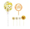 Groothandel gelukkige verjaardagstaart toppers decoratie papier fans acryl cupcake topper confetti ballon decoraties set