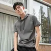 BROWON False Two Short Sleeve T-shirt Men's Hoods Casual Loose Summer Solid Color Stitching Cotton Top Tee 210722