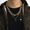 Goth Black Crystal Pendant Necklaces for Women Men Bijoux Chunky Asymmetry Chain Necklace Choker Grunge Punk Jewelry