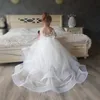 Fashion Flower Little Girls Princess Dress Kids Party Pageant Wedding Bridesmaid Tutu Ball Gown Bow White Dresses296r