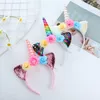 Bonito princesa aniversário crianças 3 luz unicórnio varas de cabelo crianças floral bandana criança fita acessórios do bebê cosplay9576538