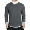 Mens Cotton Sweater Pullovers Men V-neck Sweaters Jumper Autumn Slim Fit Male Solid Knitting Clothing Grey Black M-3XLSweater Y0907