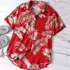 Kortärmad Hawaiian Shirt Men Höst Lös Litterär Casual Style Men's Beach Vacation Printed Tree Leaves