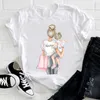 Donna Cartone animato anni '90 Stile a righe Ragazzo Figlio Ragazza Figlia Mamma Mamma Vestiti per la madre Stampa Tee Top Maglietta Donna T-shirt grafica X0628