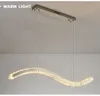 Modern LED-ljuskrona för matsal guld / silver rostfritt stål kristall lampa våg design kök ö hängande ljus fixtur