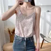 SPAGHETTI BRAP TOP женщин Холтер V-образным вырезом Базовые Cami без рукавов сатин Silk Tain Tops Женские летние маленький цветочный камизол 210507