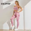 SALSPOR Seamless Booty Leggings Women Gym Two Piece Set Workout Activewear Athletic Sports Pants Push Up Fitness Stretchy 211130