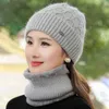Women Winter Hat Outdoor Keep Warm Cap And Scarf Set Add Fur Lined Beanie s For Casual Rabbit Thick Knitted 211119