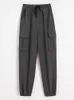 SURMIITRO coton Long Cargo pantalon femmes mode automne Style coréen noir poches taille haute sarouel femme 210712