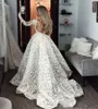 Off Ramię Długie Rękawy Linia Koronkowa Suknia Ślubna Suknie Ślubne Sweep Pociąg Backless Plus Size Bride Sukienki Vestidos de Novia