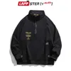 Lappster-Juvenil Homens Fleece Pocket Harajuku Hoodies Mens Oversized Streetwear Moletons Coreanos Hoodie Hip Hop Preto Roupas 210730