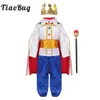 Tiaobug barn pojkar halloween cosplay klä upp medeltida kung kostym prins cloak crown scepter set carnival rollspel party outfit q0910