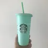 2022 Starbucks 24oz/710ml Plastic Mugs Tumbler Reusable Clear Drinking Flat Bottom Pillar Shape Lid Straw Cups mug The new hot product for factory direct sale ABMB