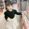 Herbst Mädchen Kleid Mode Kontrast Farbe Puff Sleeve Prinzessin mit Falten Baby Kinder Kinder Kleidung Für Mädchen 210625