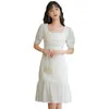 Mode Élégant Blanc Coton Dentelle Robe De Soirée Femmes D'été À Manches Courtes Volants Sirène Robes Femme Vestidos 210529