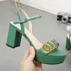 designer shoe women Sandals party fashion 100% leather Dance shoe new sexy heels Super 8cm Lady wedding Metal Belt buckle High Heel Woman shoes Large size 35-42 With box