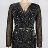 Abito africano con paillettes nero Moda da sera da donna Manica lunga Vita alta Split aderente Cena da sera sexy elegante 210510