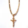 24k Solid Yellow Gold GF 6mm Italian Figaro Link Chain Necklace 24 Womens Mens Jesus Crucifix Pendant277C1471029