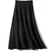 Kjolar 2022 hög midja stickning a-line lång svart stretch vintage kvinnor vinter kjol faldas jupe femme saia