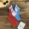 Seaselie Sexy Colorblock V-Neck Otwórz Wróć Swimsuit Kobiety Wyściełane Kubki Monokini Plaża Kąpiel Swimwear 210630