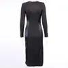 Summer Dress Women Sexy Causal New Long Sleeve Black Bodycon Midi Prom Evening Party 210422