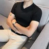 夏のTシャツの男性半袖VネックスリムフィットカジュアルTシャツソリッドカラーストリートウェアトップスティー通気性快適な210527
