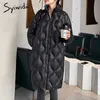 Syiwidii Woman Parkas Clothing for Women Jacket Beige Black Cotton Casual Warm Fashion Zipper Up Long Winter Bubble Coat 210819