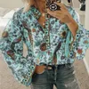 Jocoo Jolee elegante dama camisas casual manga larga con cuello en v vintage estampado floral blusa suelta mujeres verano playa holioday tops 210518