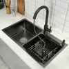 Double bol en acier inoxydable 304 lavabo avec robinet ou bassin de bassin de bassin de lavage de légumes gris foncé