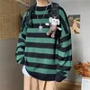 Fojaganto Heren Herfst Ronde hals Sweater Koreaanse Losse Casual Oversize Knit Pullover Jeugd Trend Mode Gestreepte Sweater Heren 211008